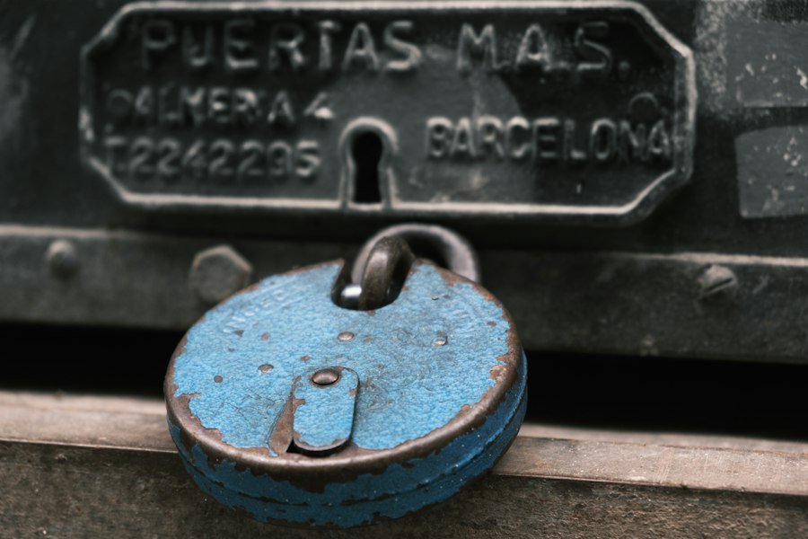 Padlock on a metal door — emergency lockout